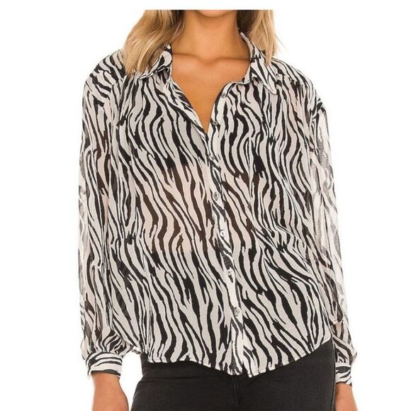 NWT Free People Ciara Black White Zebra Animal Print Sheer Button Up Blouse XS - Picture 15 of 15